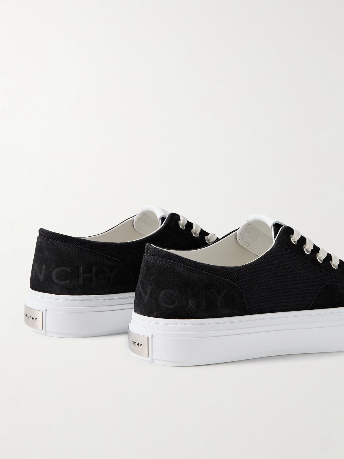 Shop Givenchy City Logo-debossed Leather And Suede-trimmed Canvas Sneakers In Black