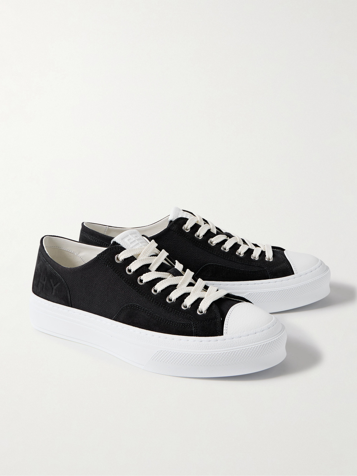 Shop Givenchy City Logo-debossed Leather And Suede-trimmed Canvas Sneakers In Black