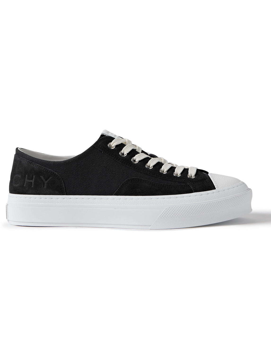 Shop Givenchy City Logo-debossed Leather And Suede-trimmed Canvas Sneakers In Black