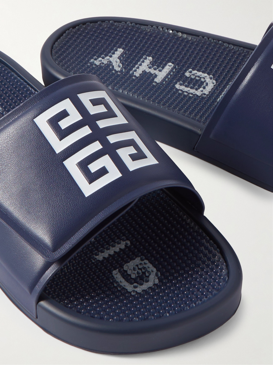 Shop Givenchy Logo-print Debossed Faux Leather Slides In Blue