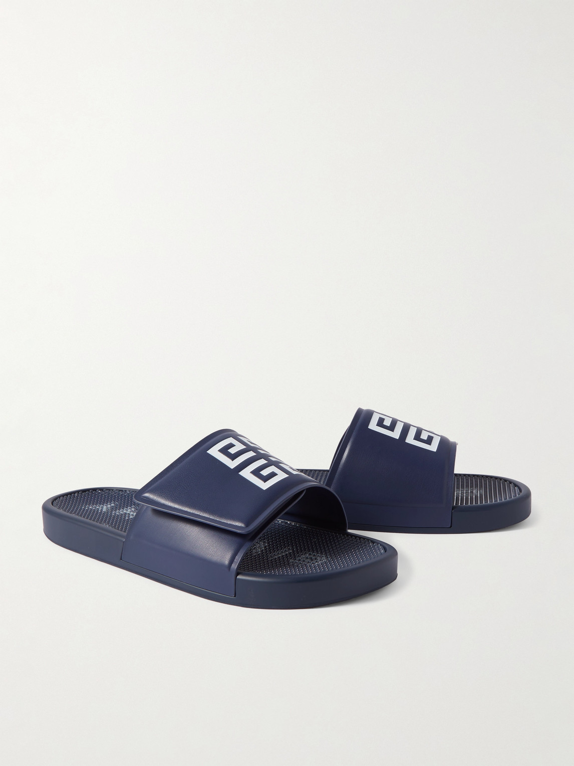 Shop Givenchy Logo-print Debossed Faux Leather Slides In Blue