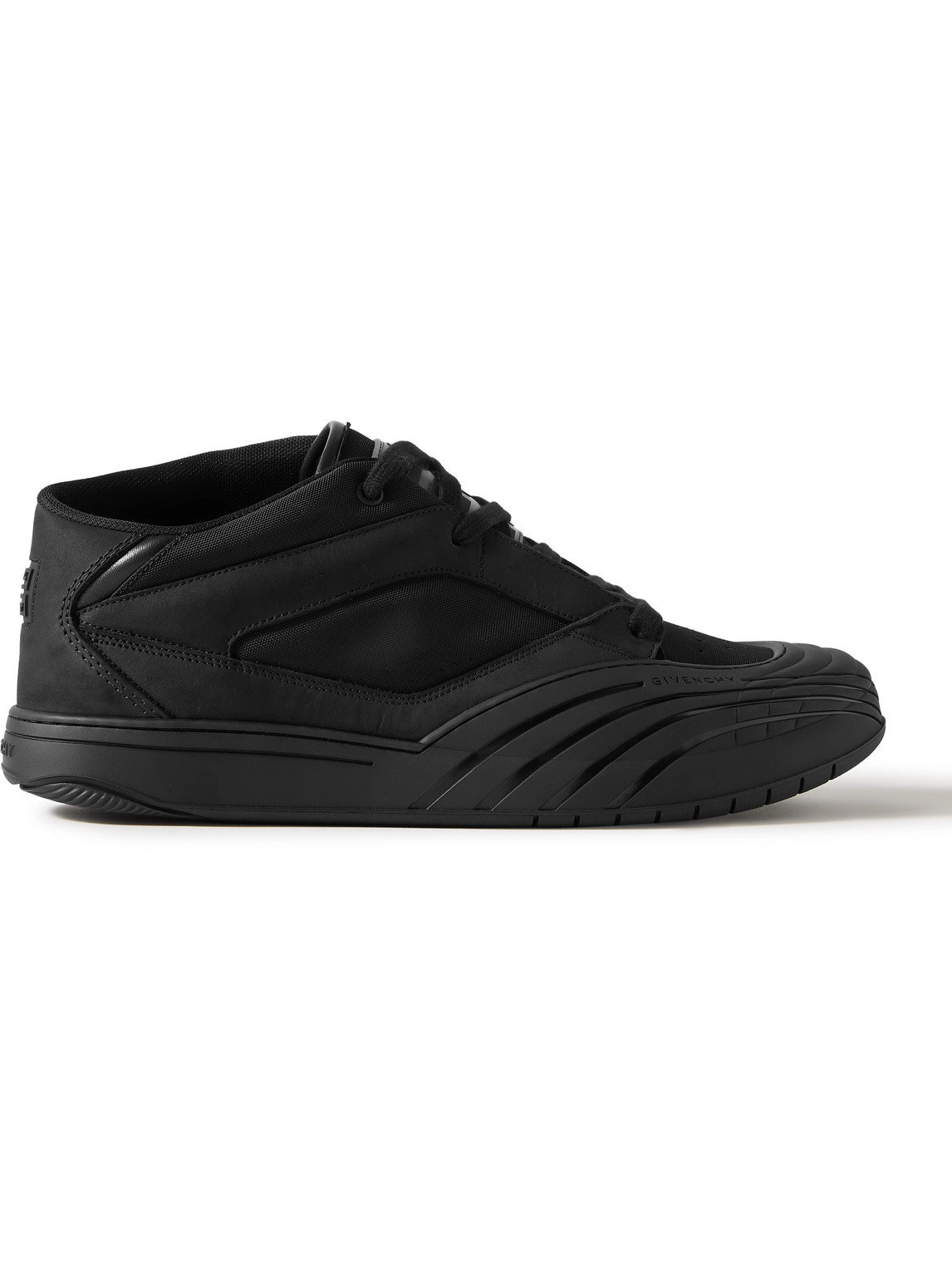 Shop Givenchy Logo-debossed Suede And Leather-trimmed Canvas Sneakers In Black