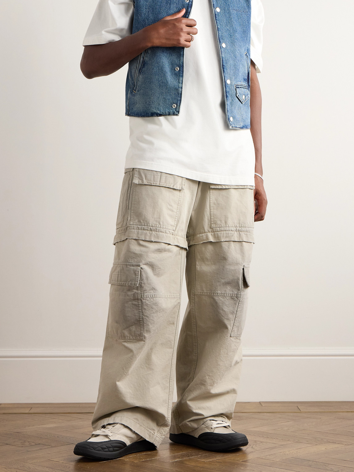 Distressed Rubber-Trimmed Leather and Mesh Sneakers — 2