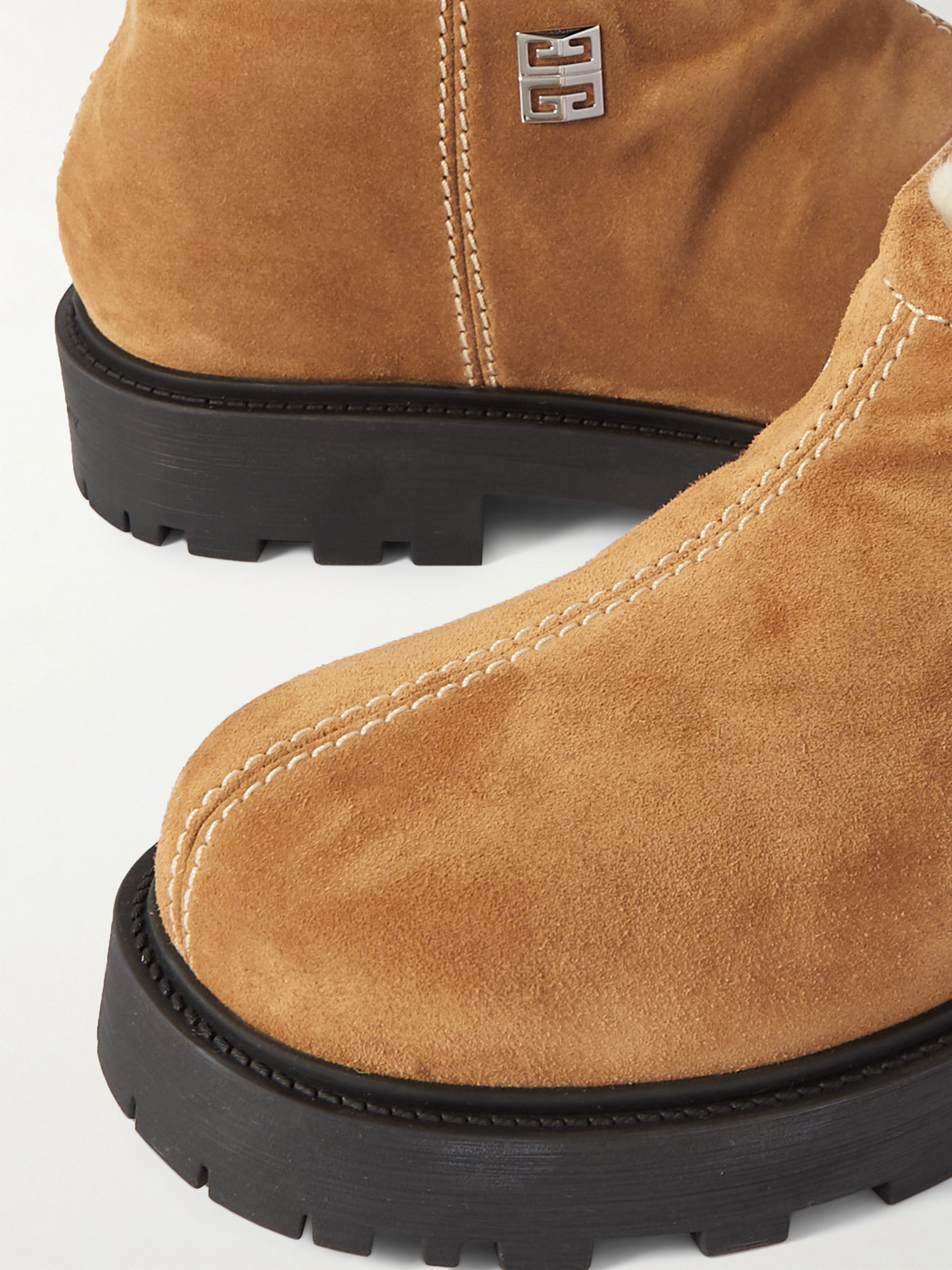 Shop Givenchy Shearling-lined Logo-embellished Suede Boots In Neutrals