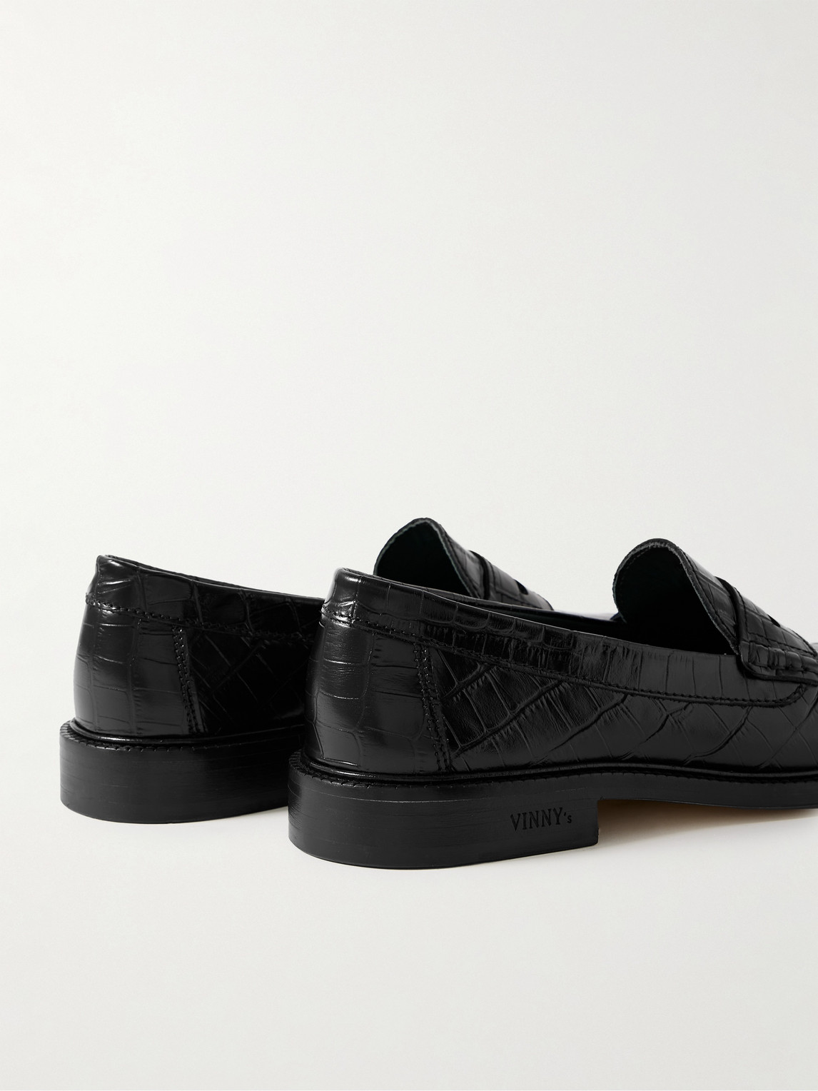 Shop Vinny's Yardee Croc-effect Leather Penny Loafers In Black