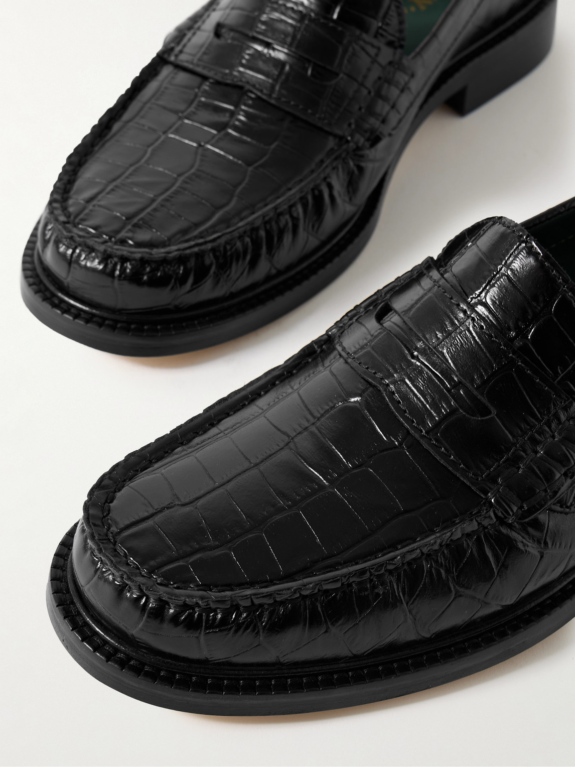 Shop Vinny's Yardee Croc-effect Leather Penny Loafers In Black