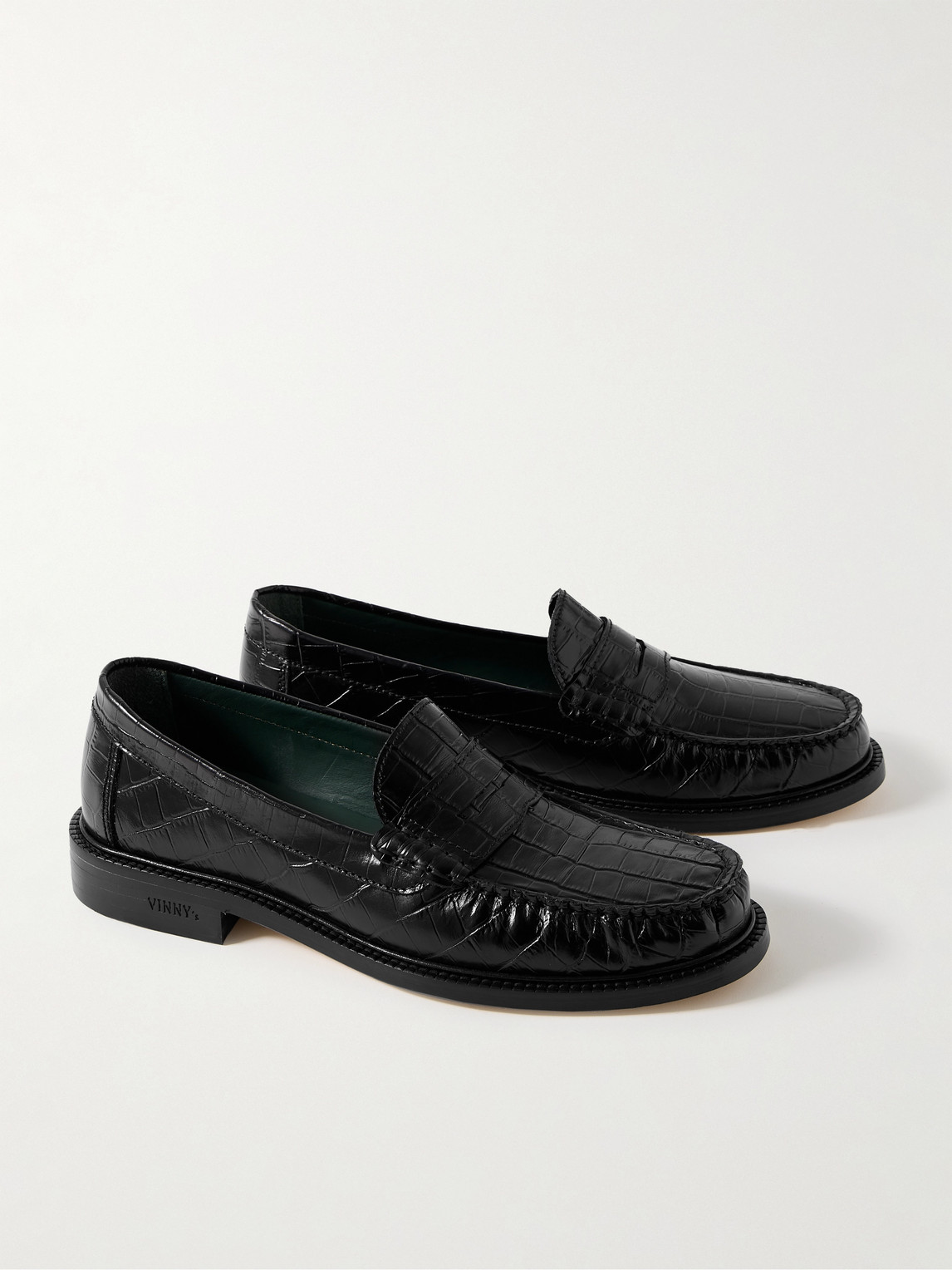 Shop Vinny's Yardee Croc-effect Leather Penny Loafers In Black