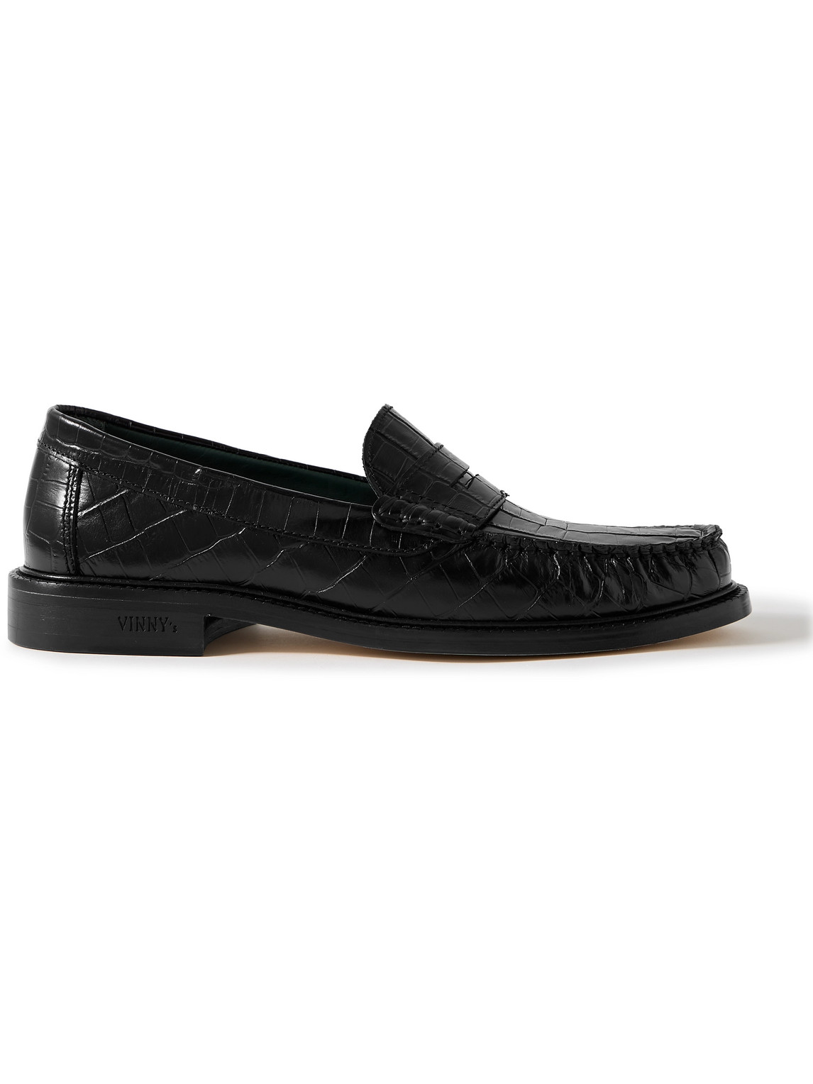 Vinny's Yardee Croc-effect Leather Penny Loafers In Black