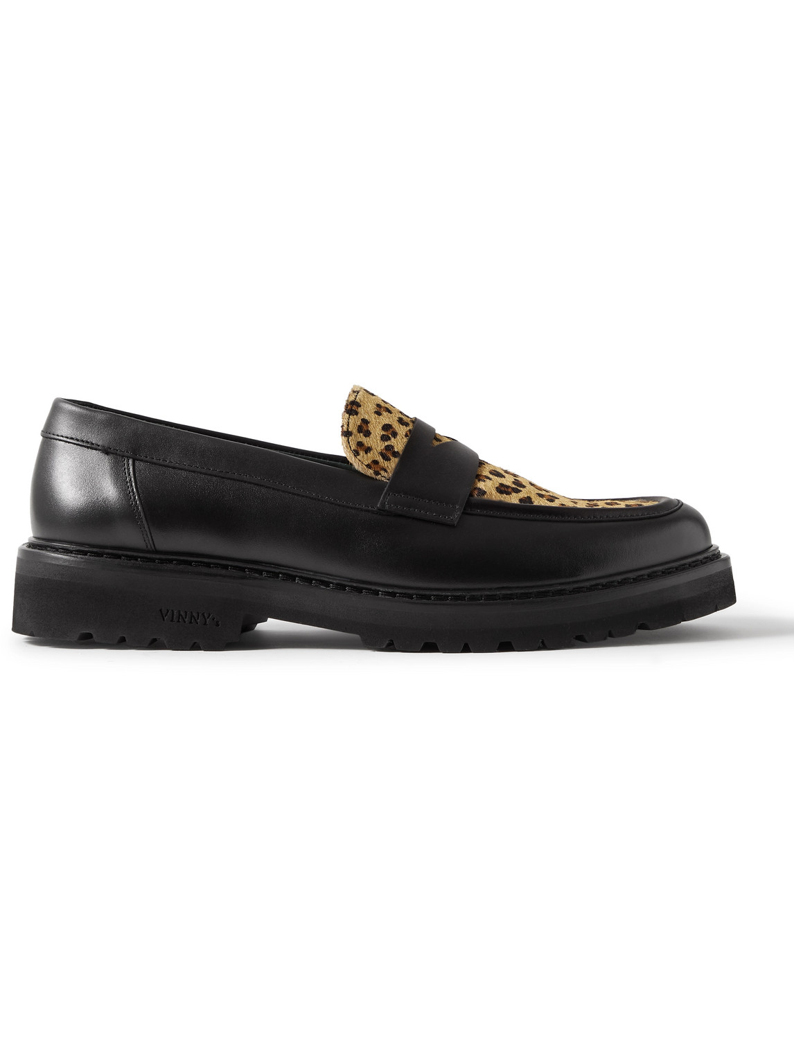 Richee Leopard-Print Calf Hair-Trimmed Leather Penny Loafers