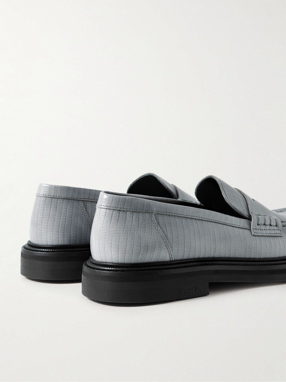 Shop Vinny's Vinnee Lizard-effect Leather Penny Loafers In Gray