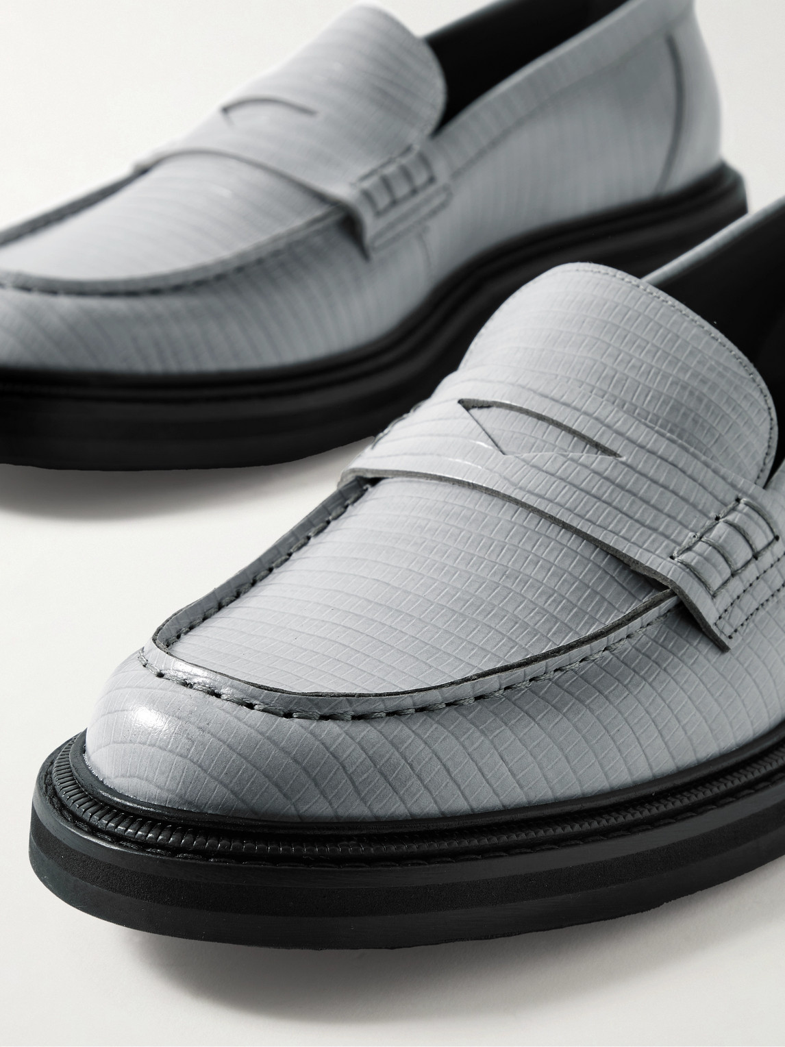 Shop Vinny's Vinnee Lizard-effect Leather Penny Loafers In Gray