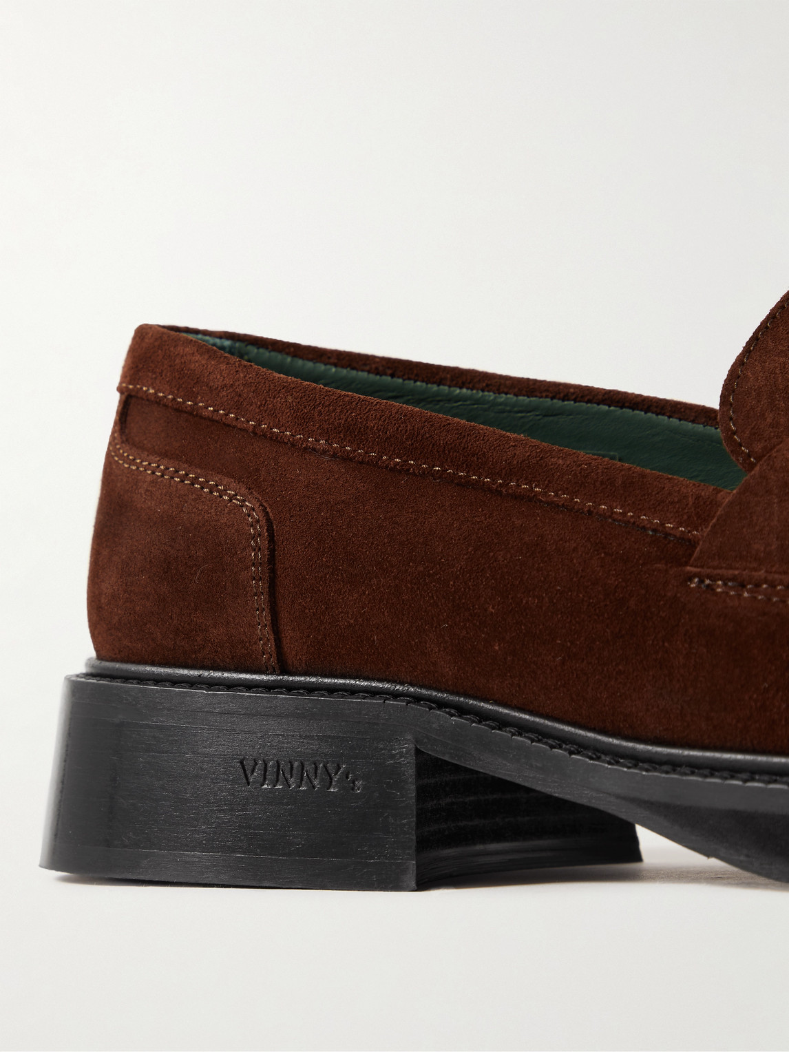 Shop Vinny's Heeled Townee Suede Penny Loafers In Brown