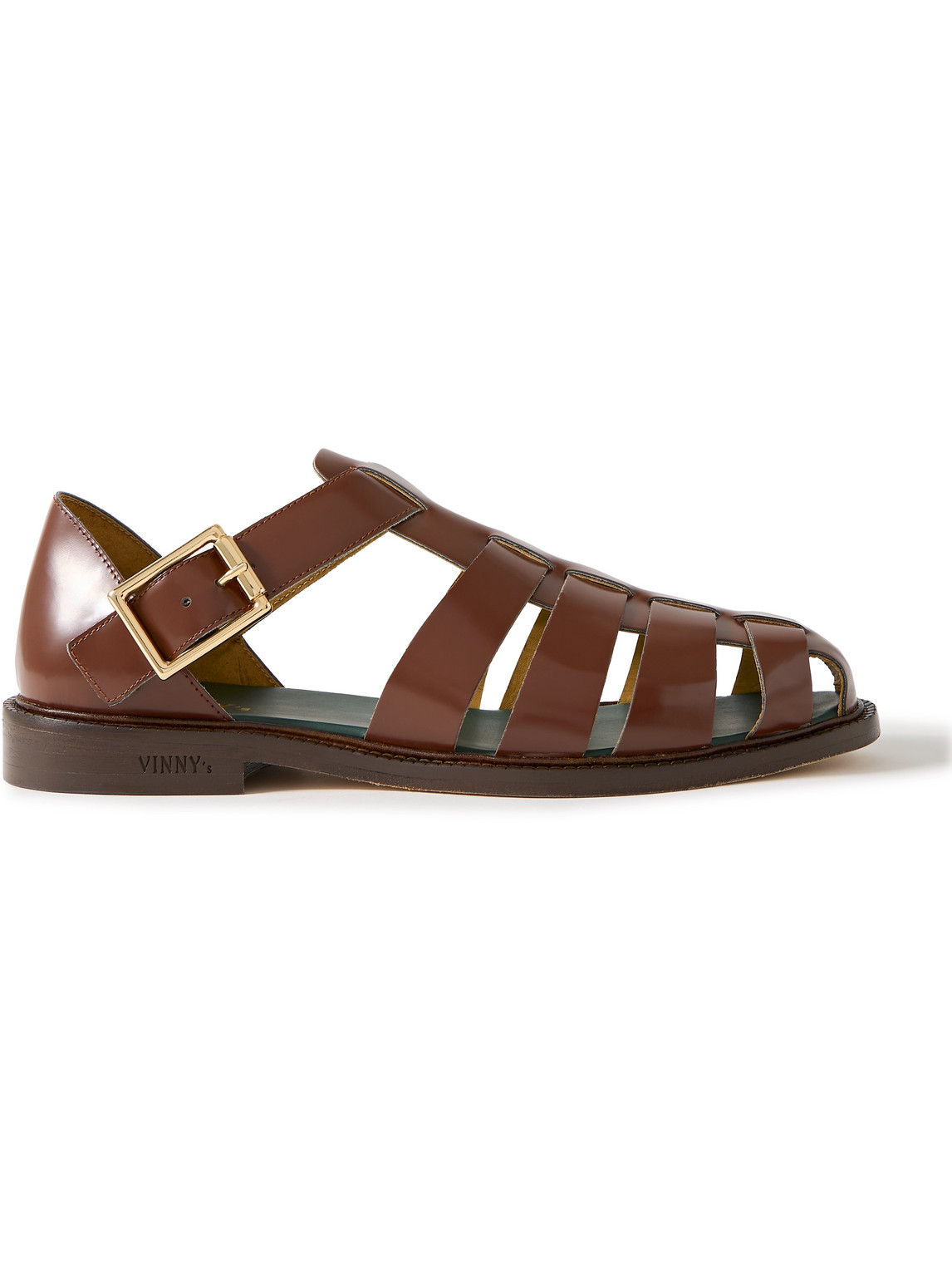 Vinny's Glossed-leather Sandals In Brown