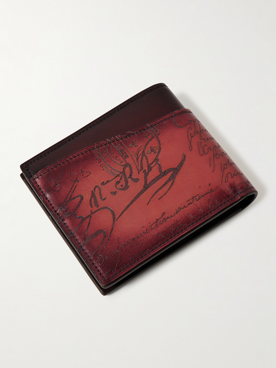 Shop Berluti Makore Neo Scritto Venezia Leather Bifold Wallet In Burgundy