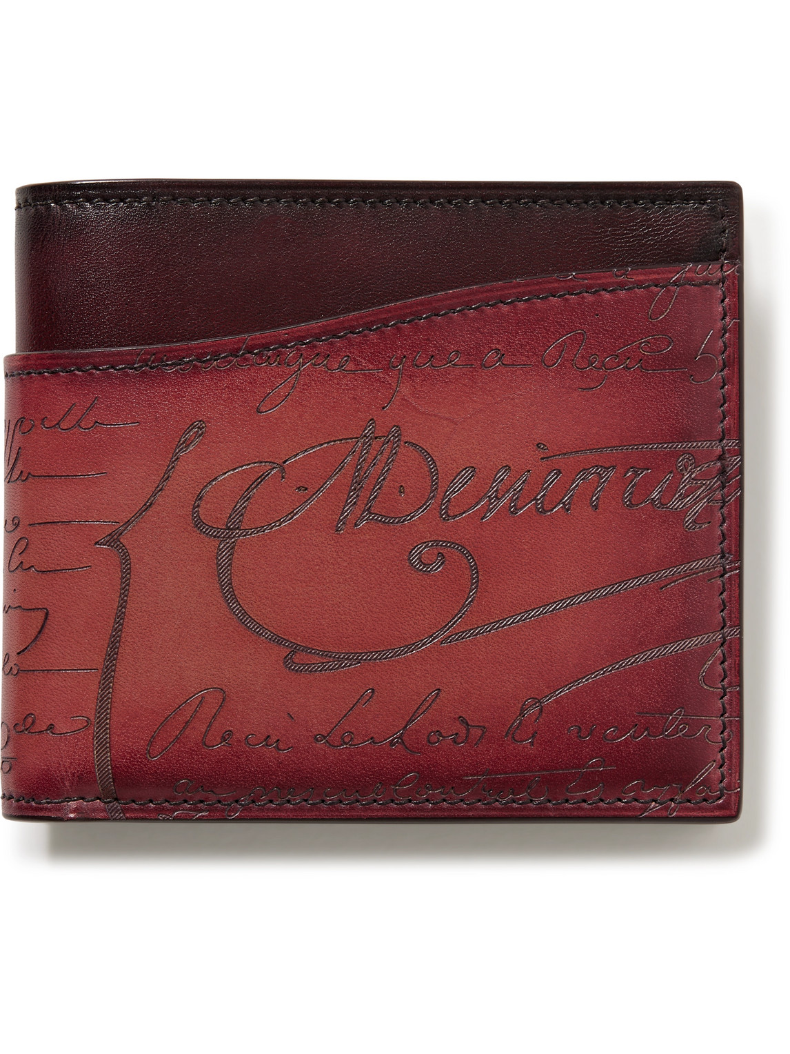 Berluti Makore Neo Scritto Venezia Leather Bifold Wallet In Burgundy