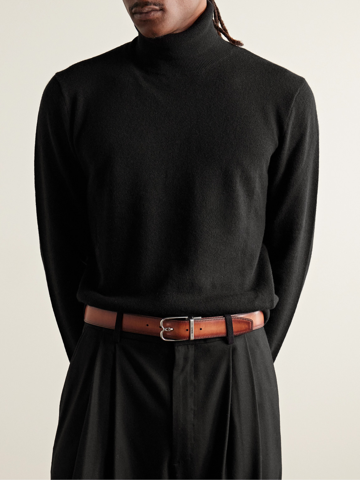 Shop Berluti B Volute Scritto 3.5cm Reversible Venezia Leather Belt In Black