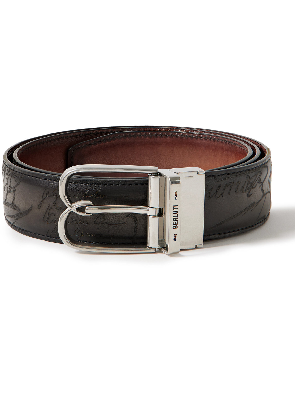 Berluti B Volute Scritto 3.5cm Reversible Venezia Leather Belt In Black