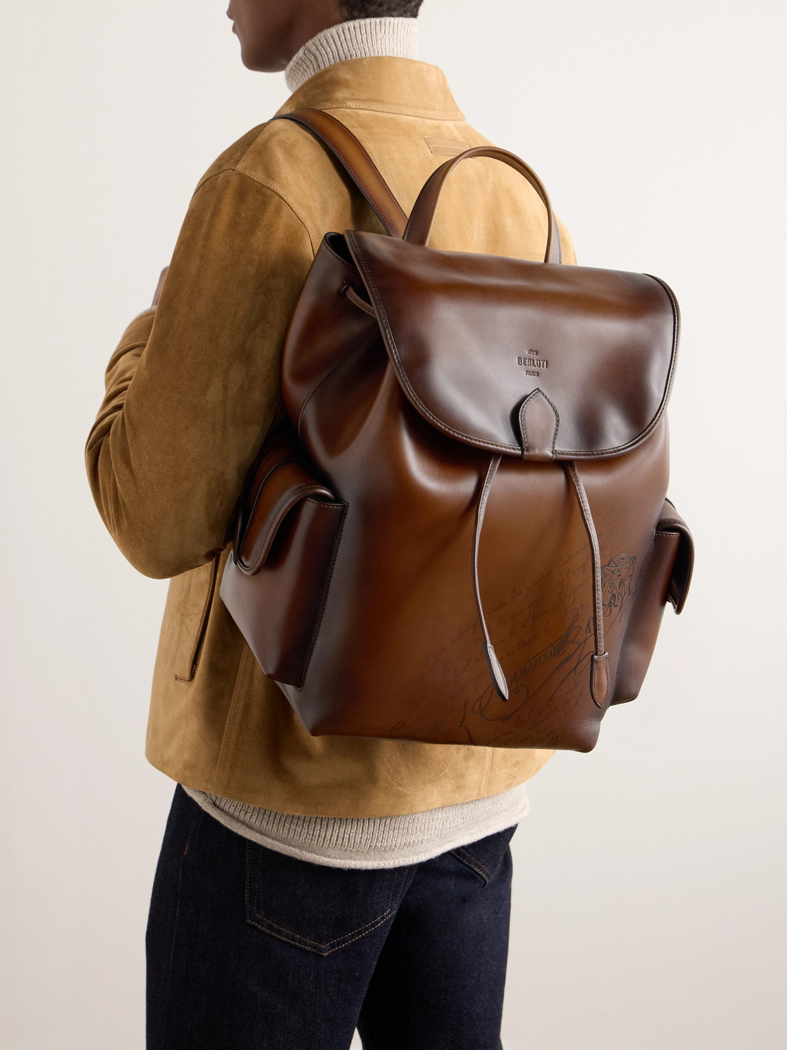 Shop Berluti Horizon Scritto Leather Backpack In Brown