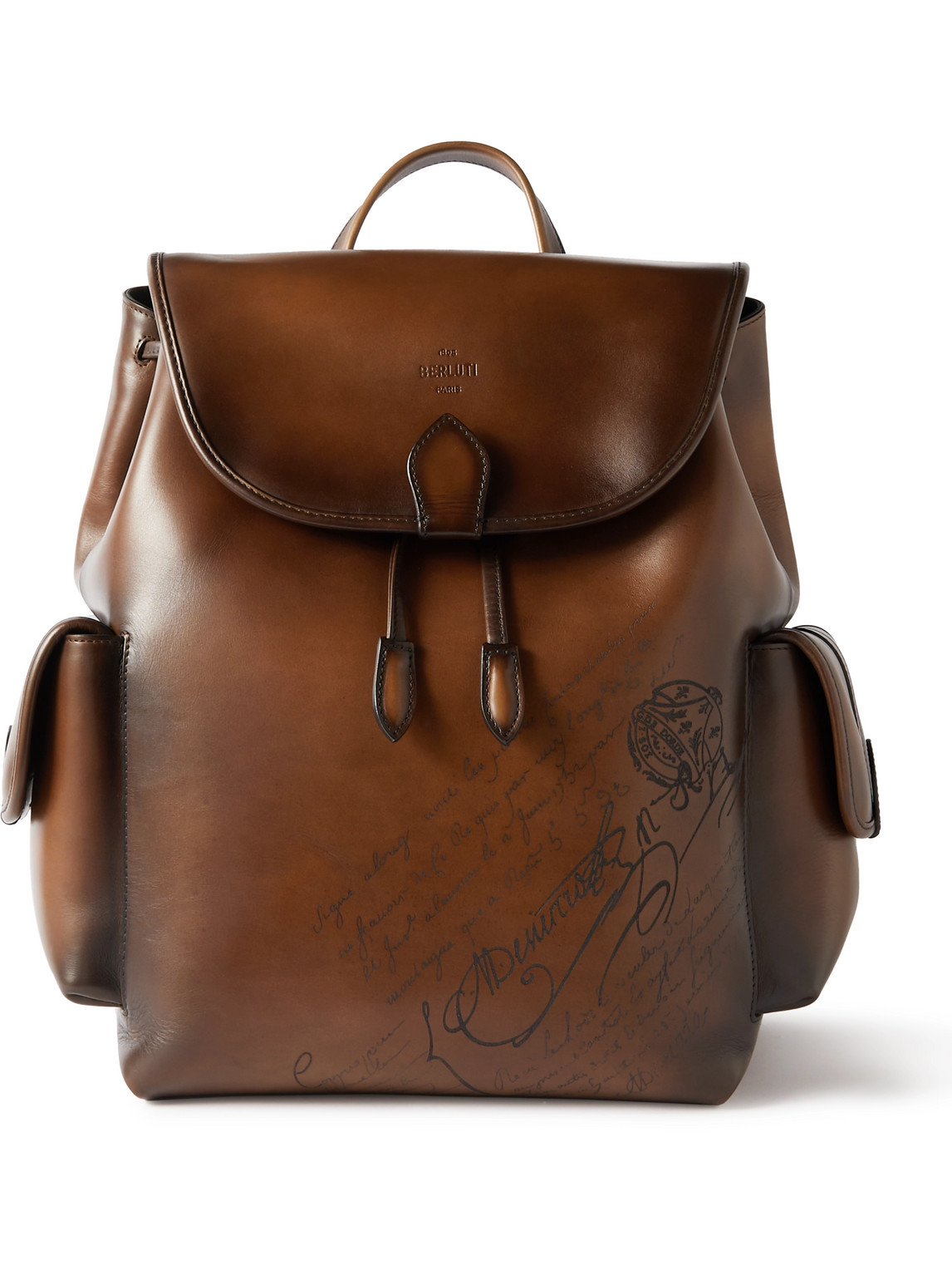 Berluti Horizon Scritto Leather Backpack In Gold