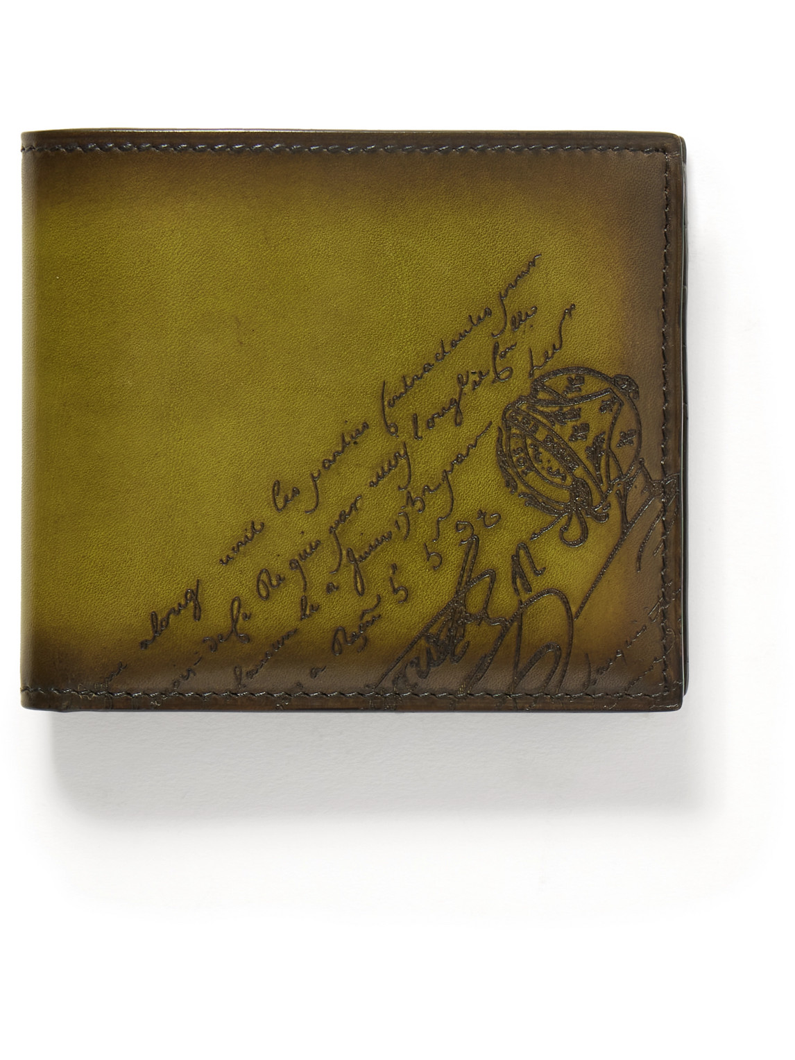 Berluti Makore Neo Scritto Venezia Leather Billfold Wallet In Green
