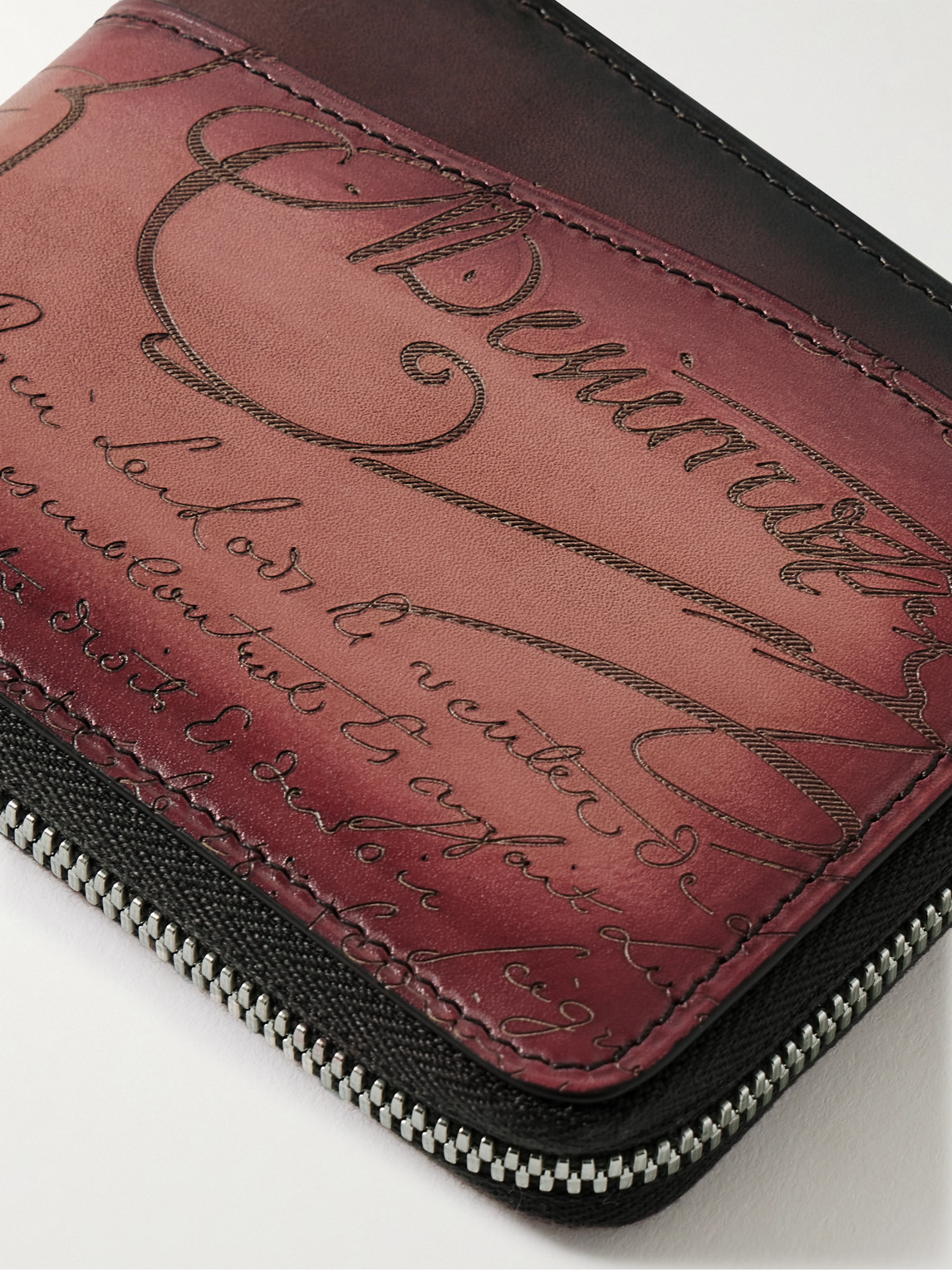 Shop Berluti Itauba Scritto Venezia Leather Zip-around Wallet In Burgundy