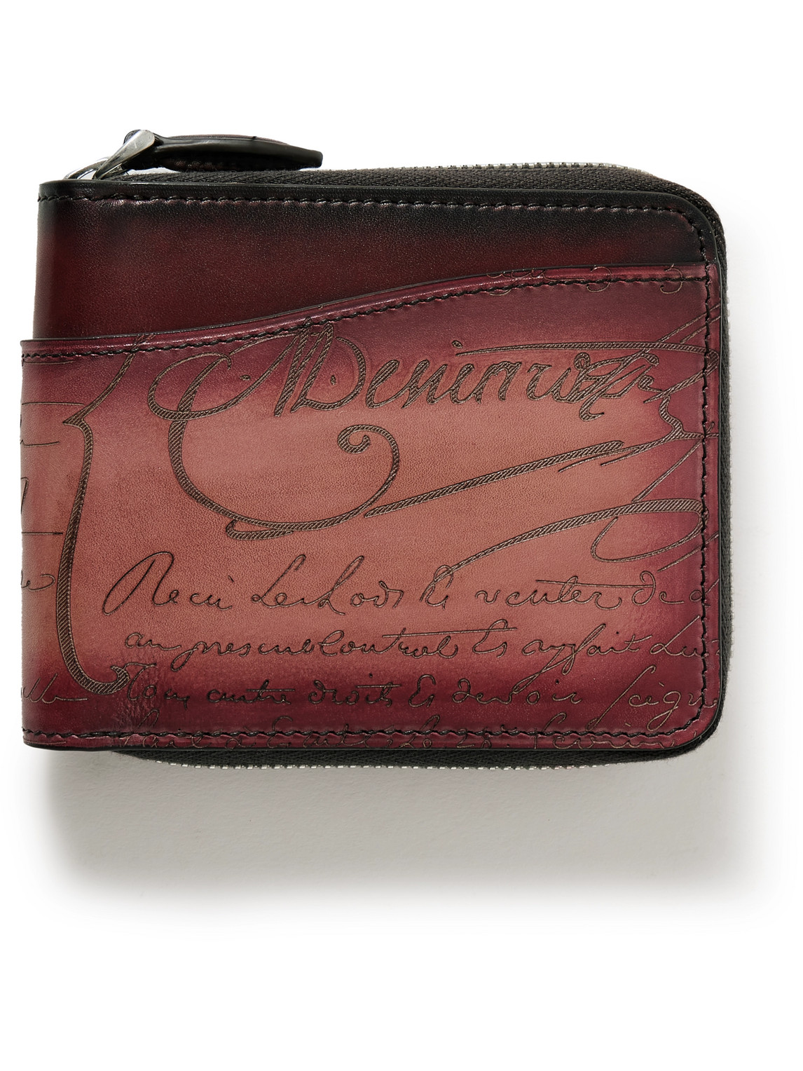 Berluti Itauba Scritto Venezia Leather Zip-around Wallet In Burgundy