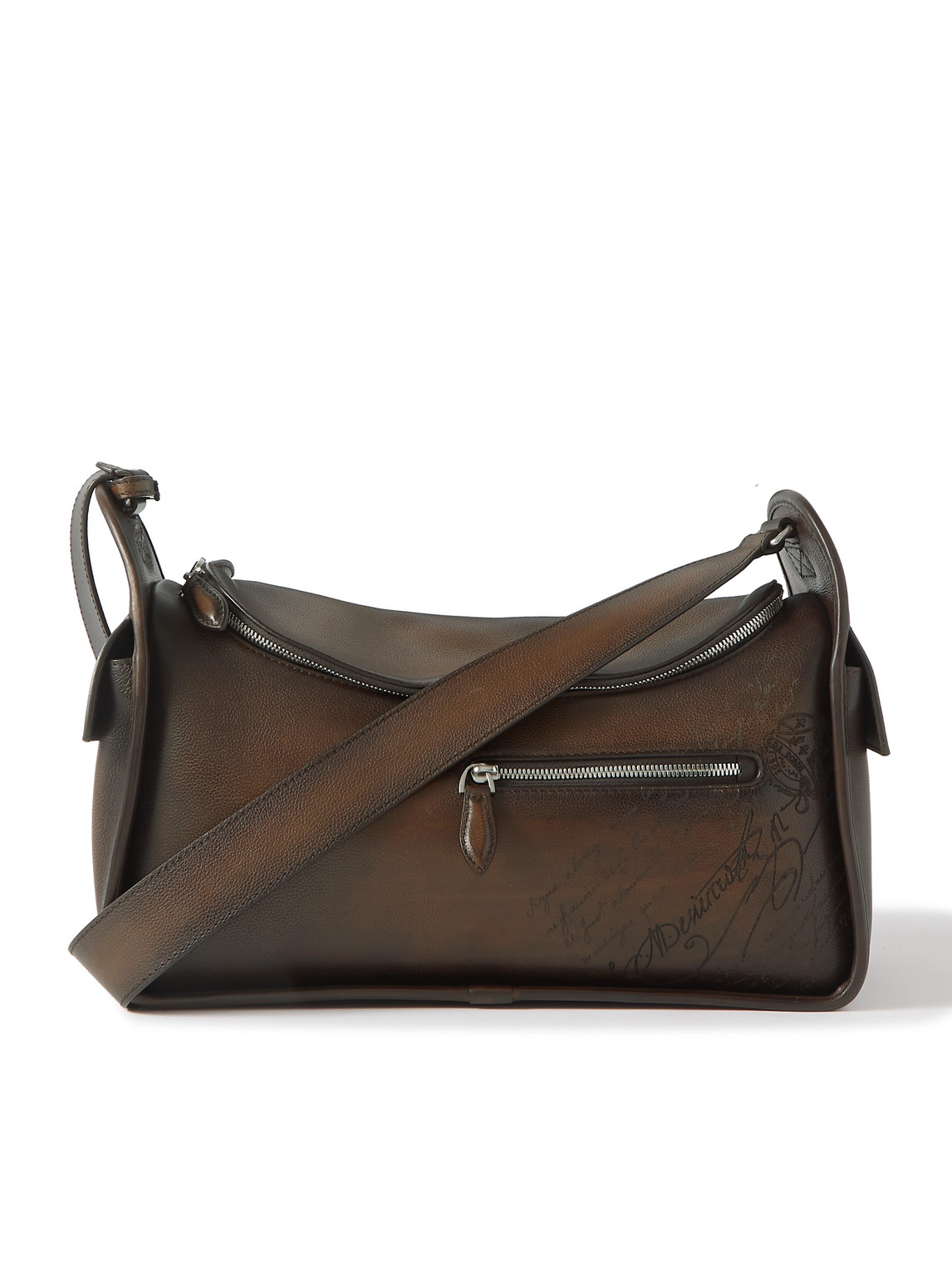 Berluti Barrel Scritto Venezia Leather Messenger Bag In Brown
