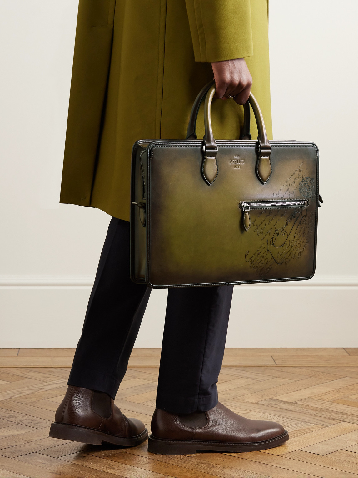 Shop Berluti 1 Jour Neo Scritto Venezia Leather Briefcase In Green