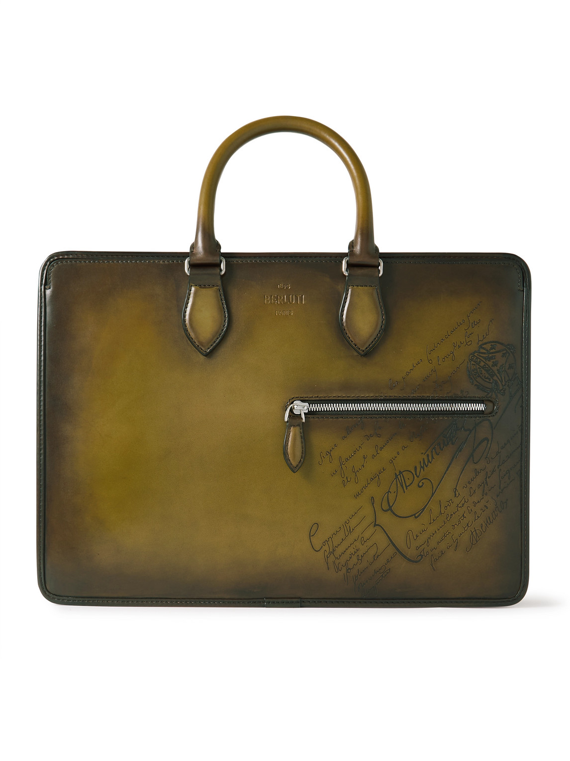 Berluti 1 Jour Neo Scritto Venezia Leather Briefcase In Green