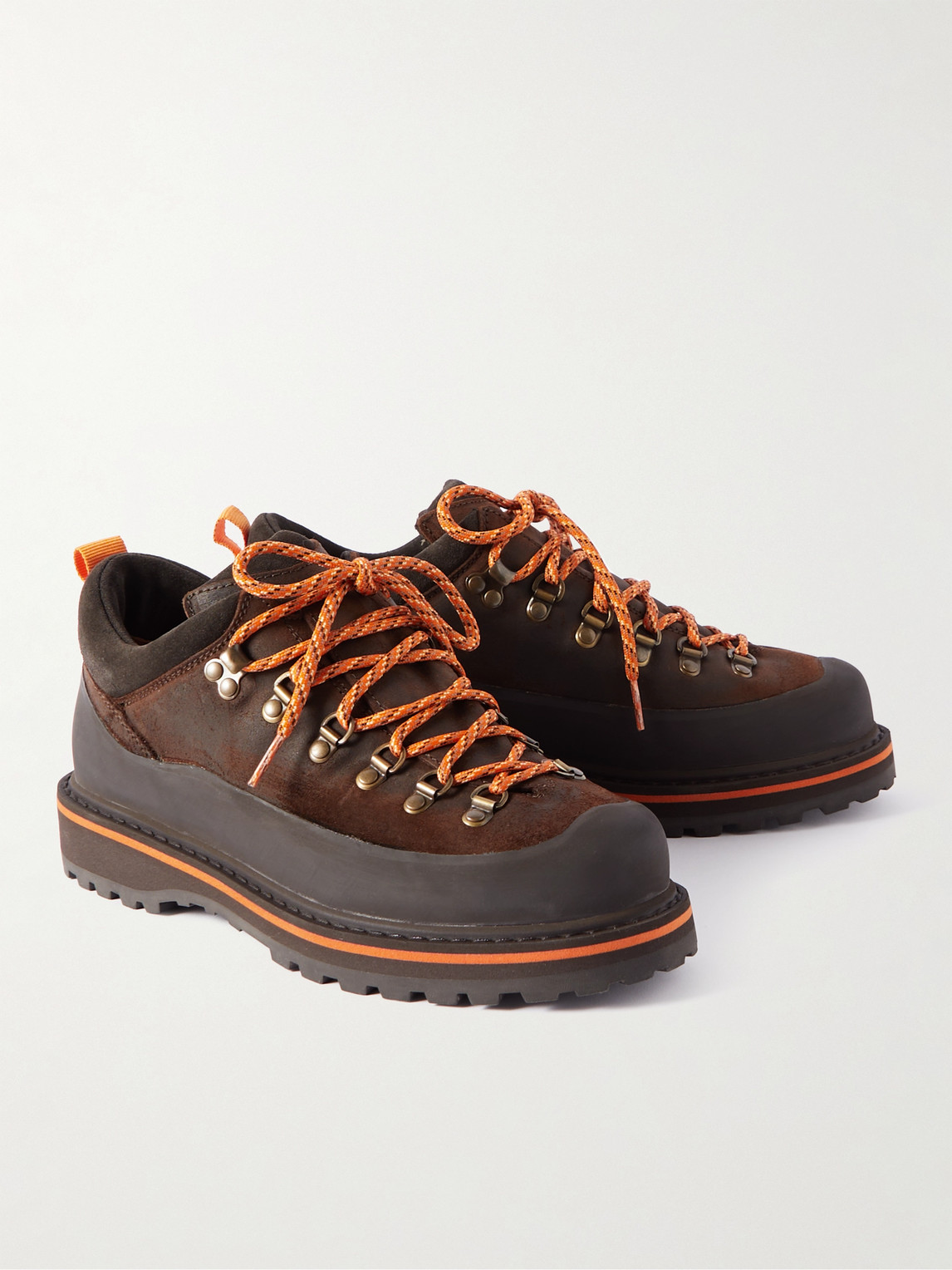 Shop Mr P Diemme Roccia Basso Rubber-trimmed Suede Hiking Boots In Brown