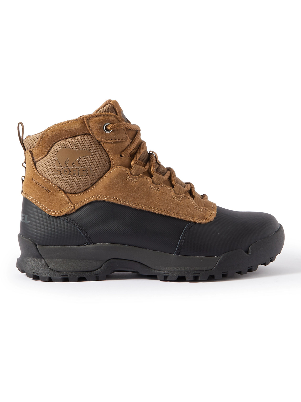 Shop Sorel Buxton Mesh And Suede-trimmed Rubber Boots In Brown