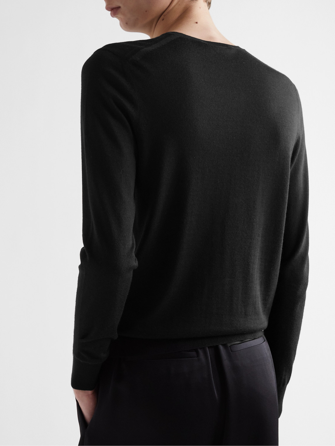 Shop Saint Laurent Slim-fit Wool, Cashmere And Silk-blend Sweater In Black