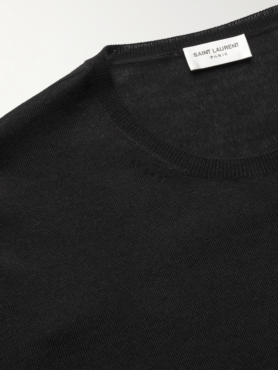 Shop Saint Laurent Slim-fit Wool, Cashmere And Silk-blend Sweater In Black