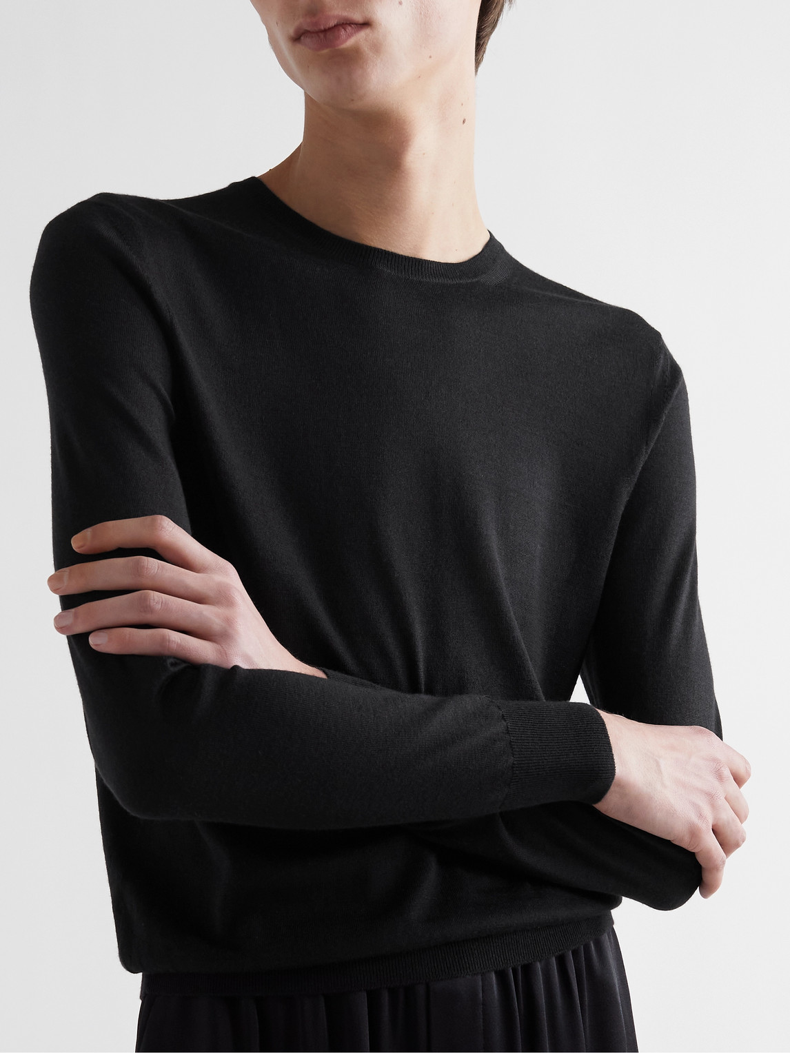 Shop Saint Laurent Slim-fit Wool, Cashmere And Silk-blend Sweater In Black