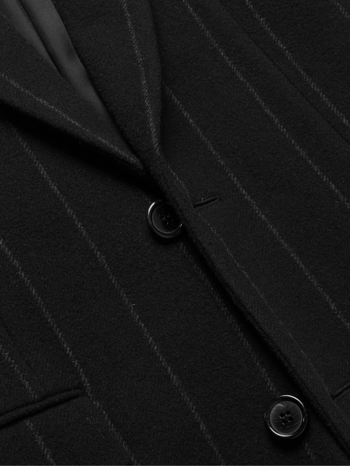 Shop Saint Laurent Pinstriped Wool-blend Coat In Black