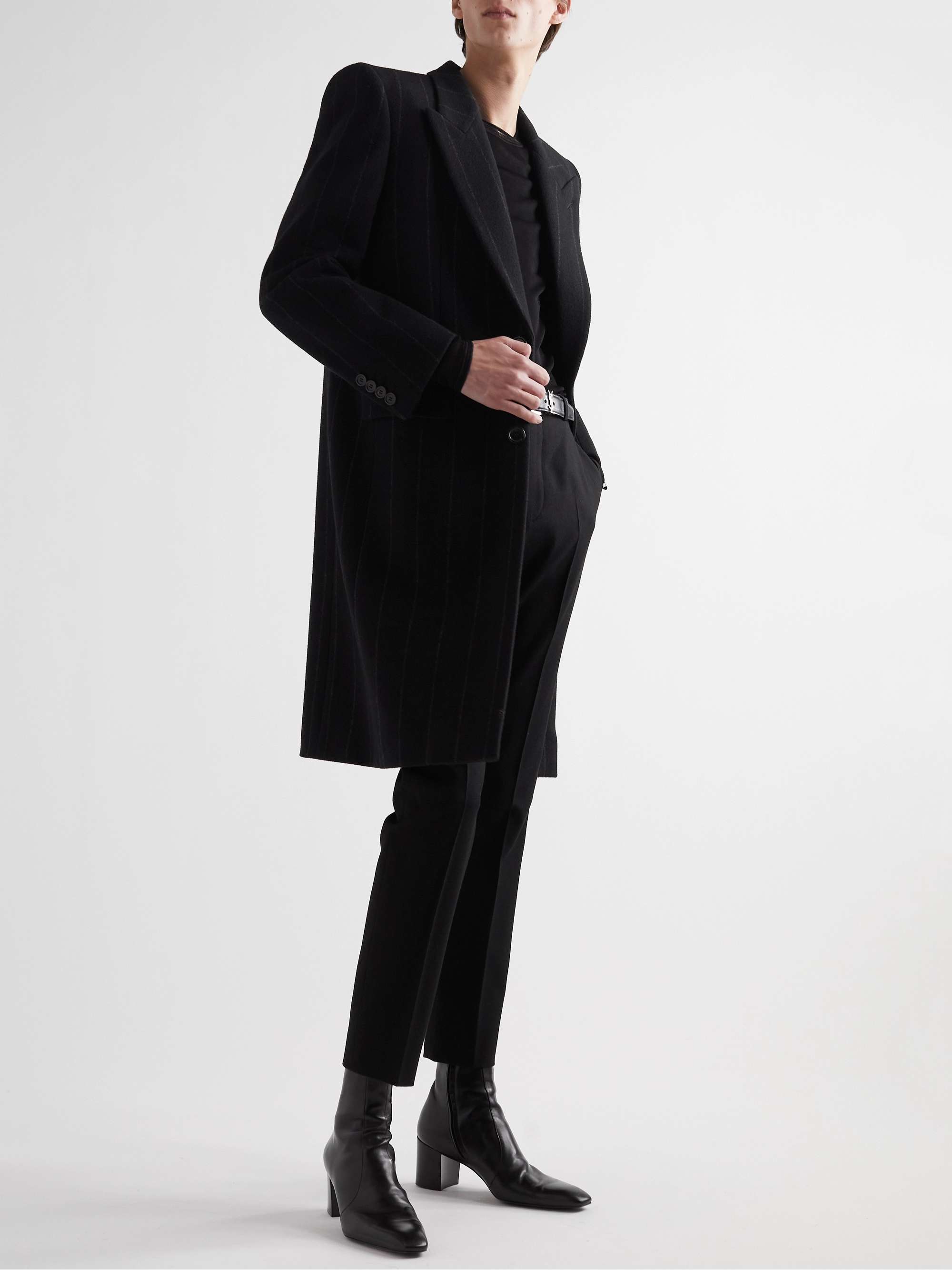 SAINT LAURENT Pinstriped Wool-Blend Coat for Men | MR PORTER