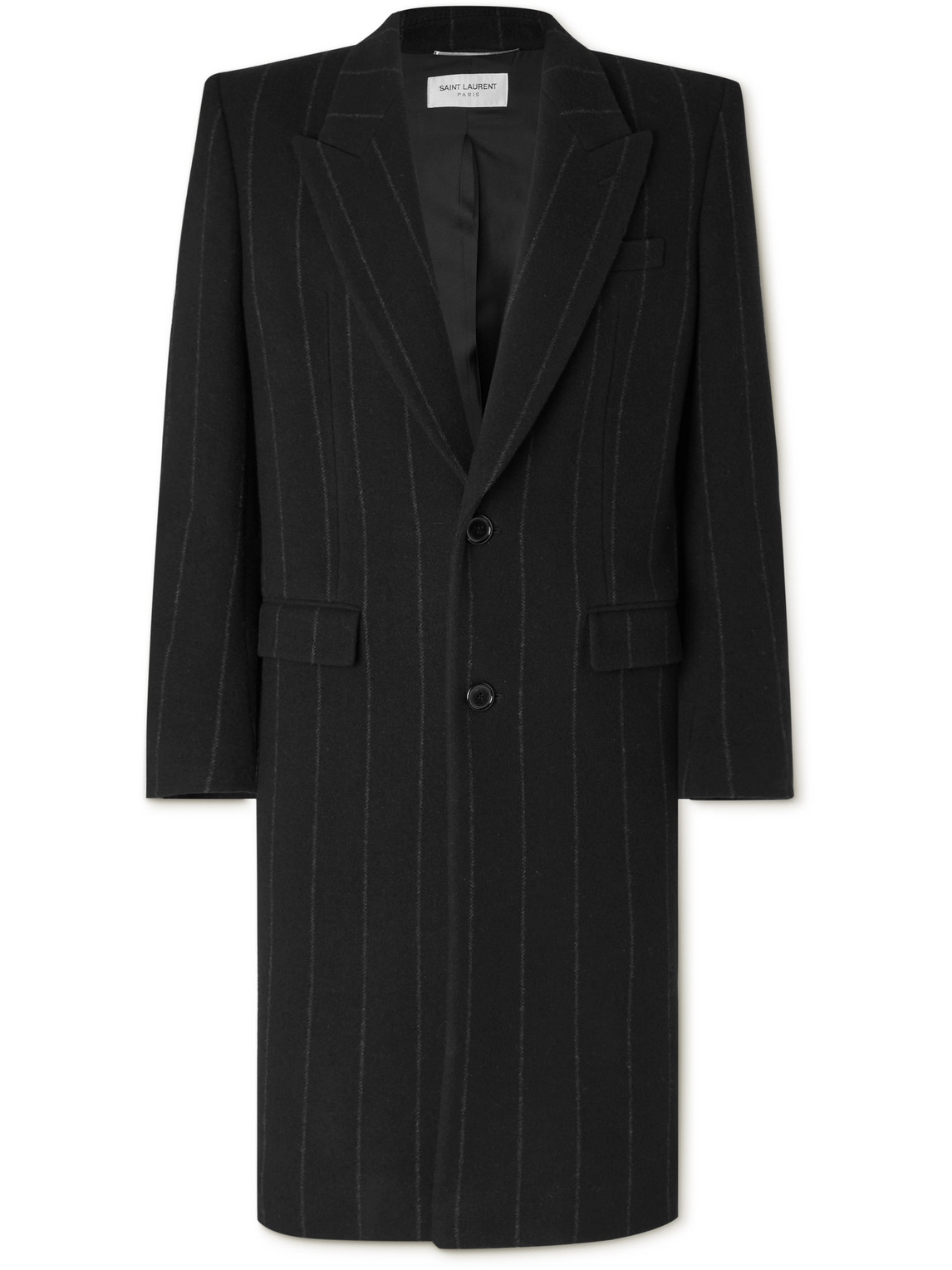 Saint Laurent Pinstriped Wool-blend Coat In Black