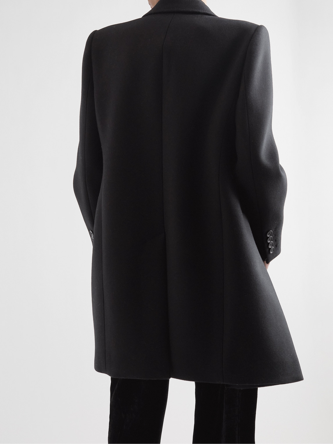 Shop Saint Laurent Double-breasted Wool Overcoat In Black