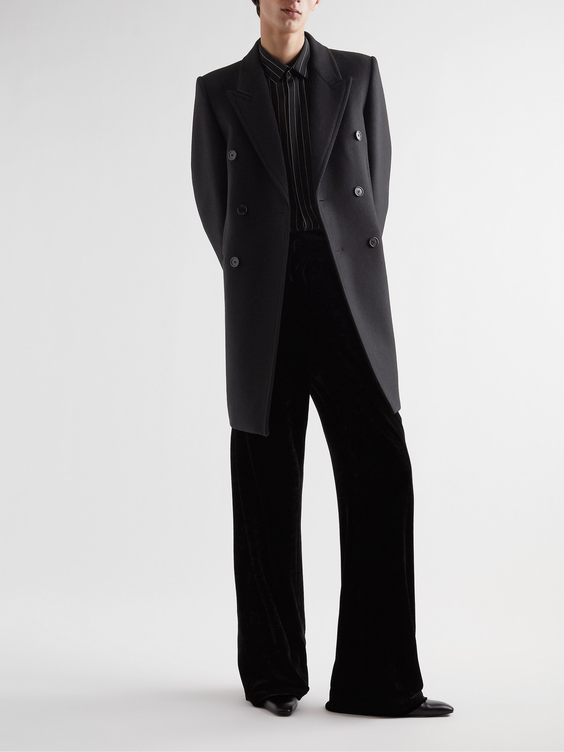 Shop Saint Laurent Double-breasted Wool Overcoat In Black