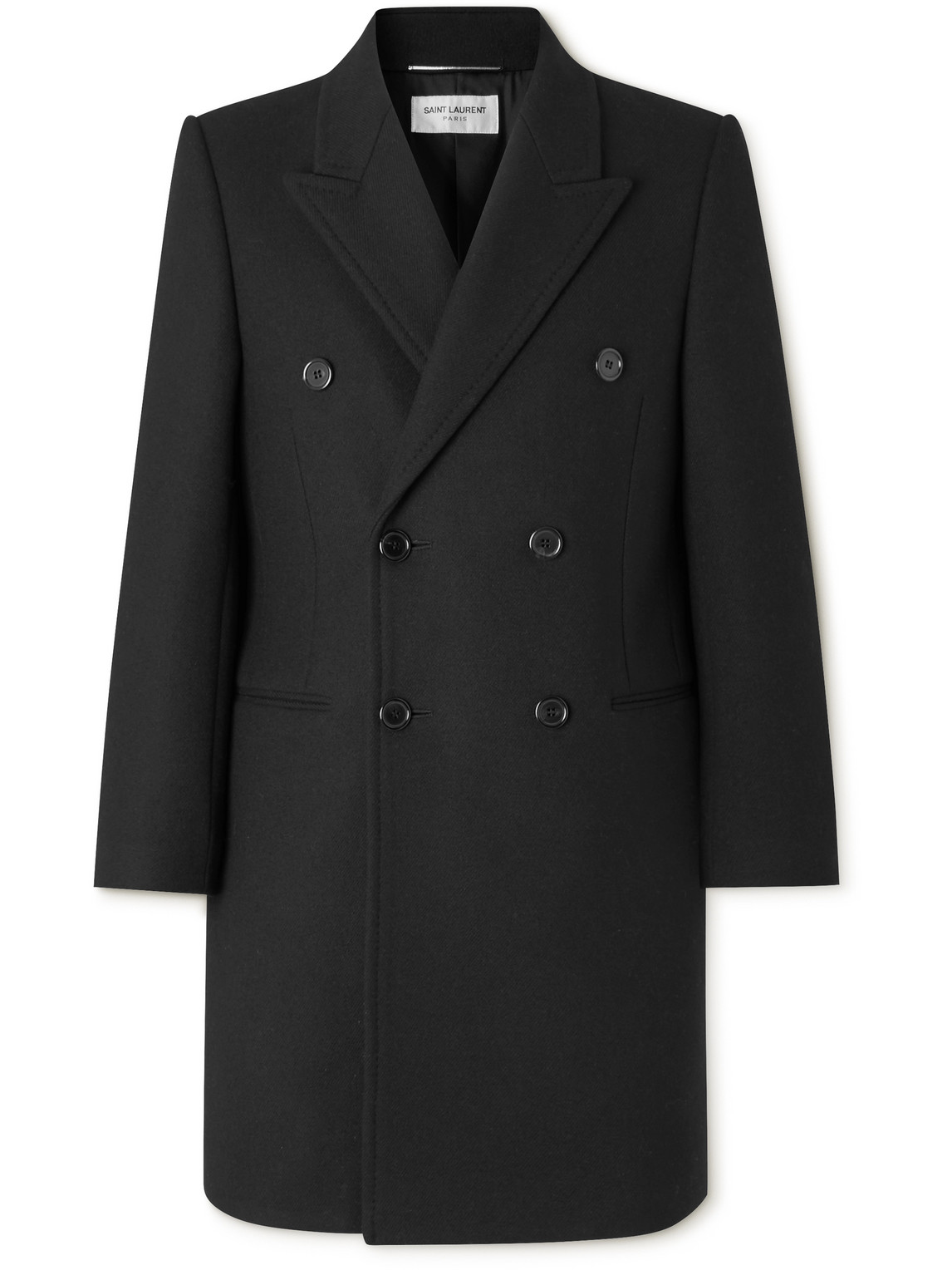 Saint Laurent Double-breasted Wool Overcoat In Black