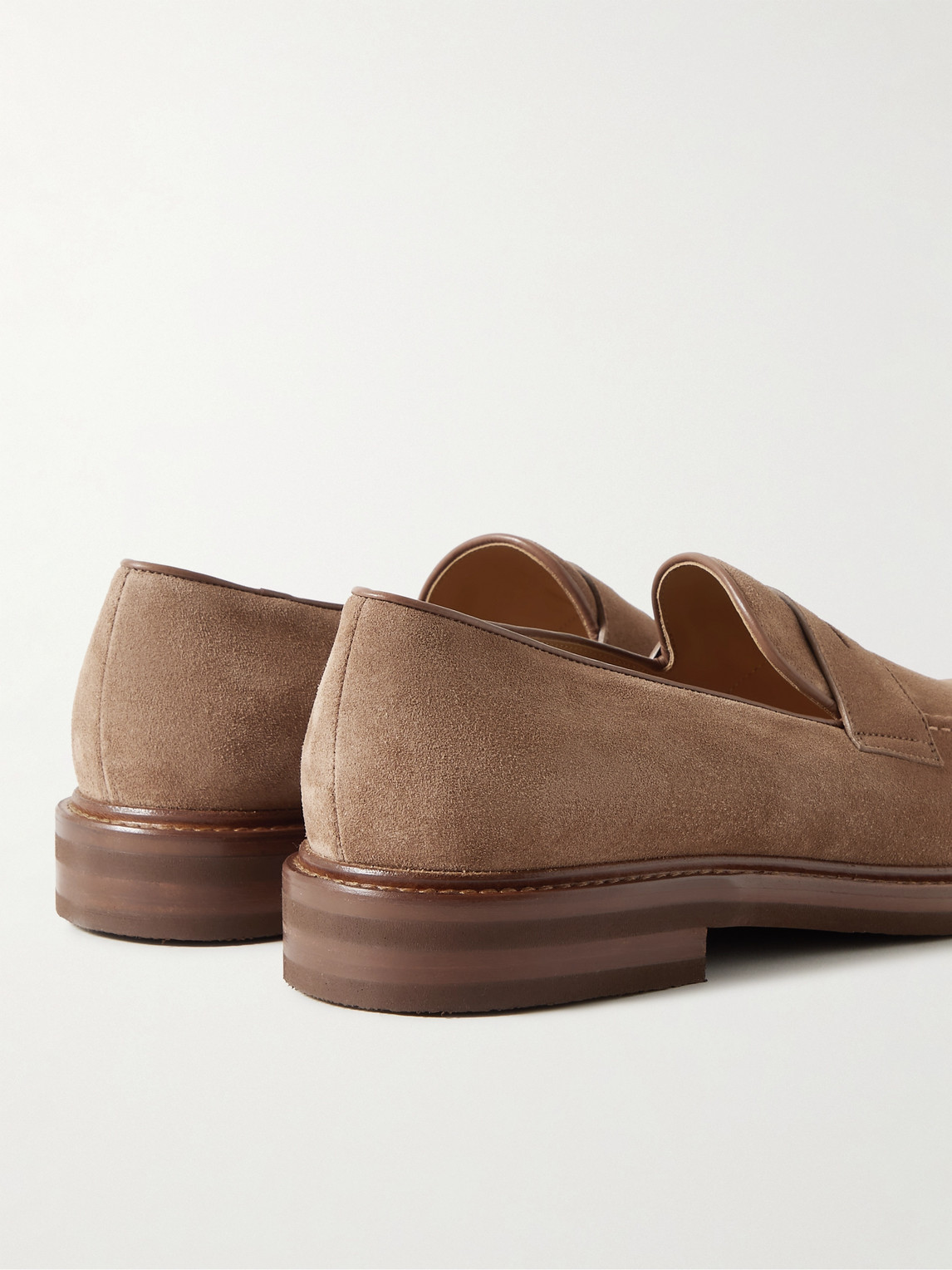 Shop Brunello Cucinelli Leather-trimmed Suede Penny Loafers In Brown