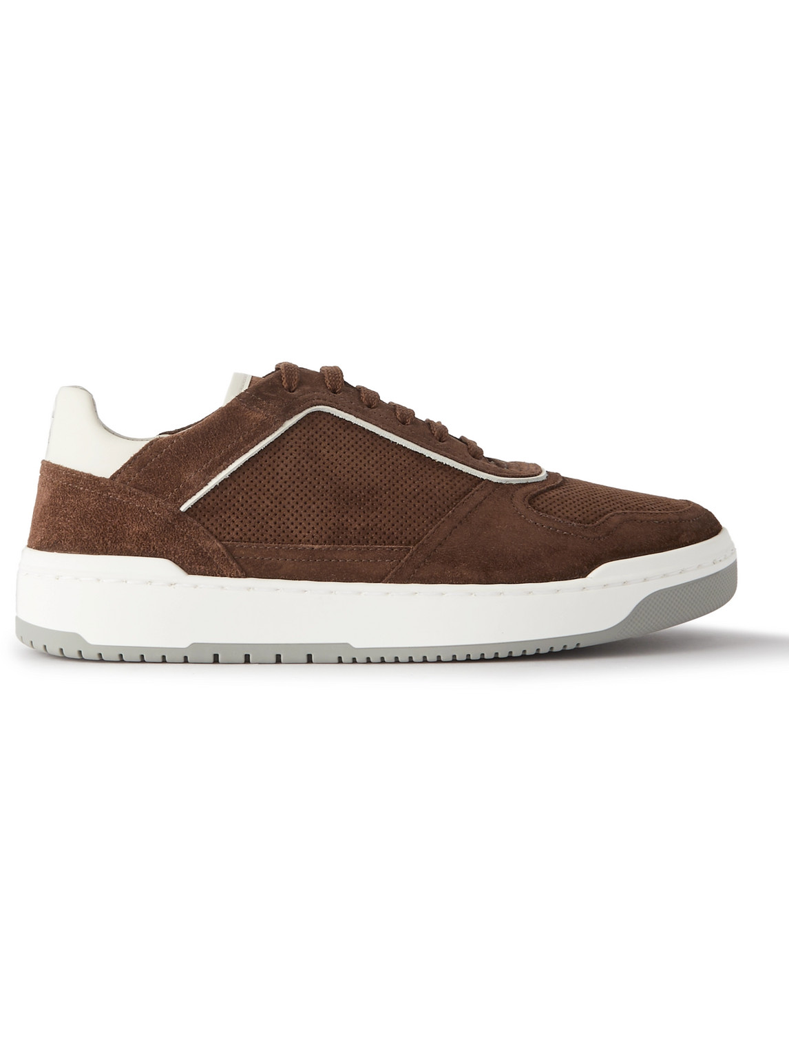 Brunello Cucinelli Suede-trimmed Perforated Leather Sneakers In Brown