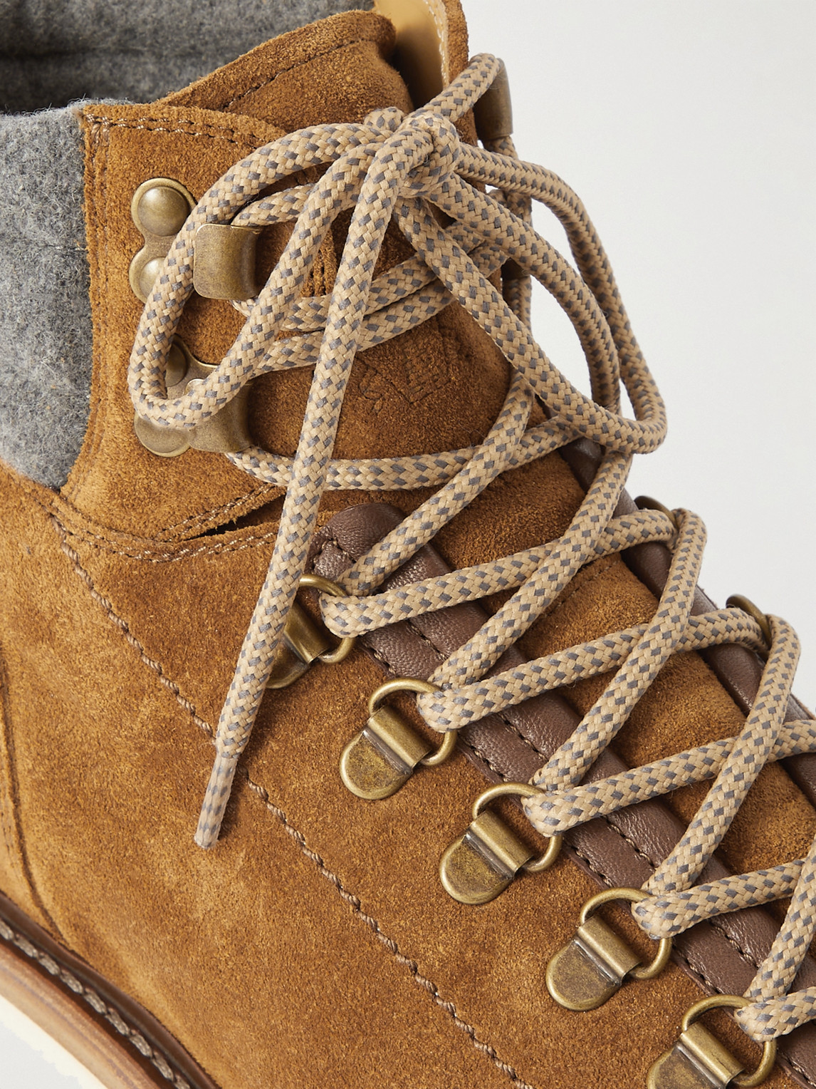 Shop Brunello Cucinelli Flannel-trimmed Suede Boots In Brown