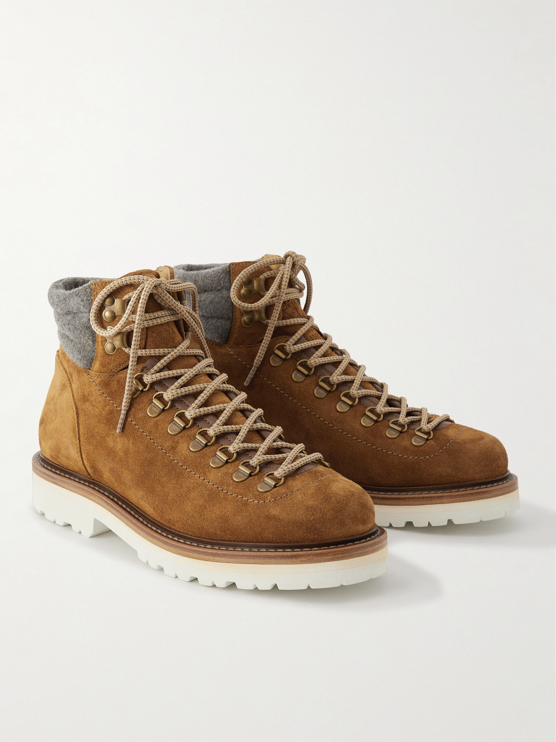 Shop Brunello Cucinelli Flannel-trimmed Suede Boots In Brown