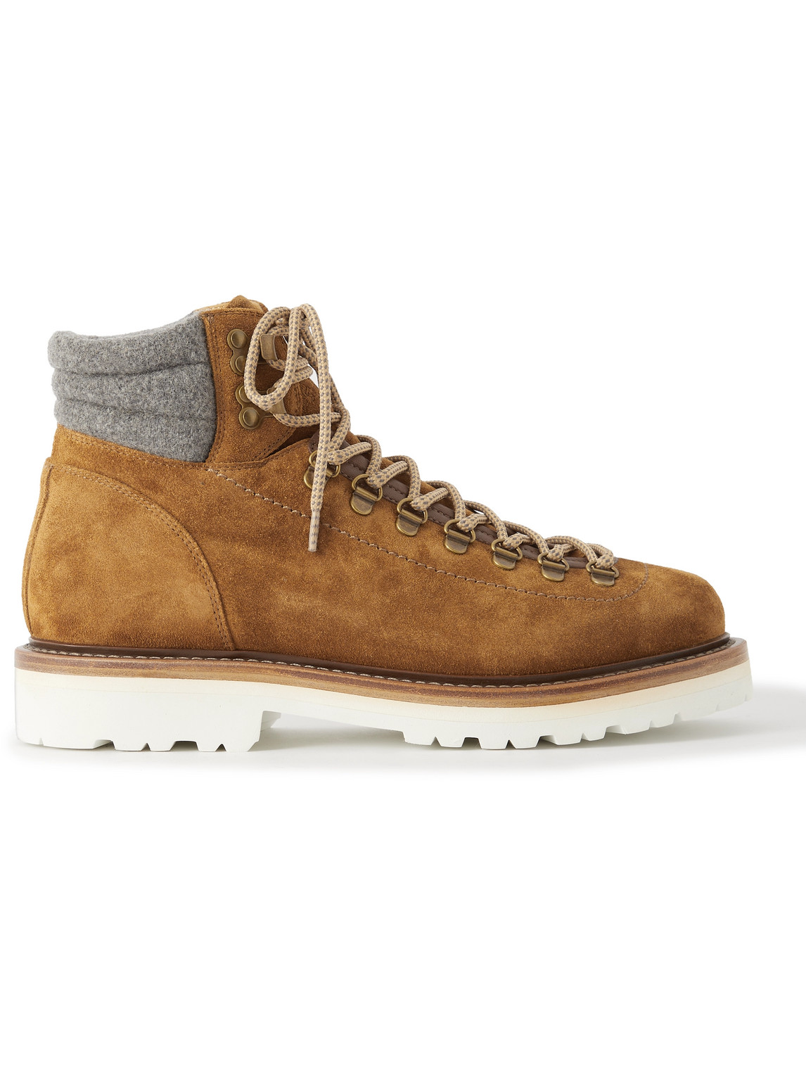Brunello Cucinelli Flannel-trimmed Suede Boots In Brown