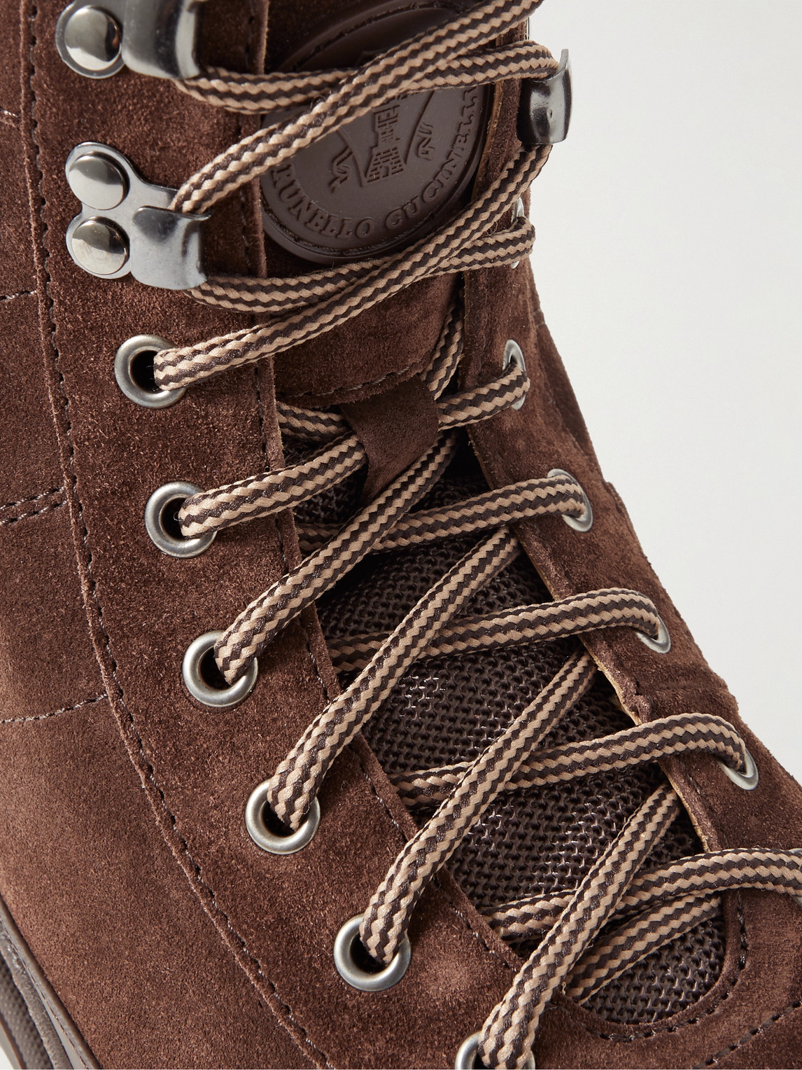 Shop Brunello Cucinelli Leather-trimmed Suede Boots In Brown