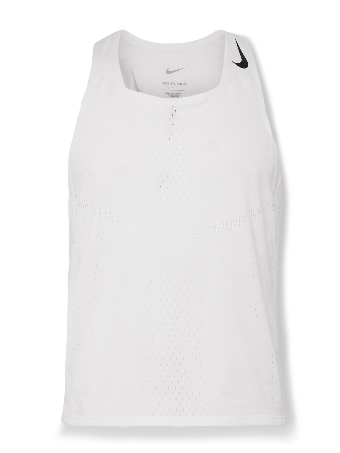 Shop Nike Aeroswift Slim-fit Perforated Dri-fit Adv Tank Top In White