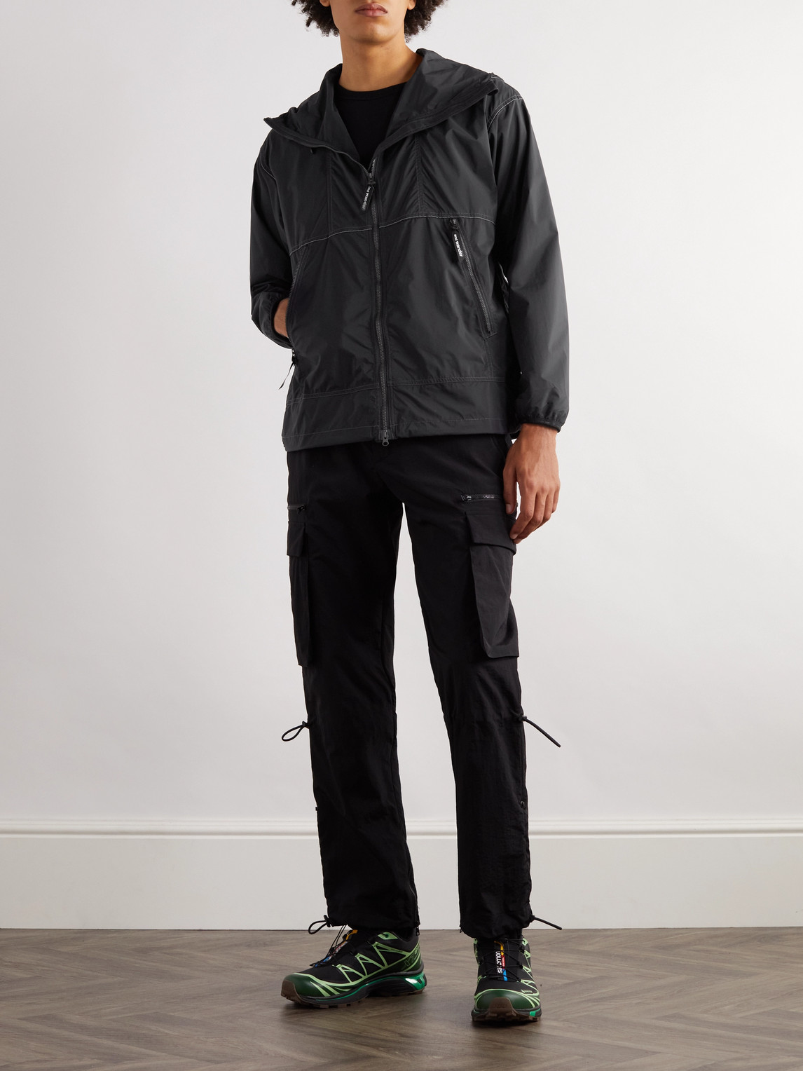 Shop And Wander Logo-print Pertex-ripstop Hooded Jacket In Black