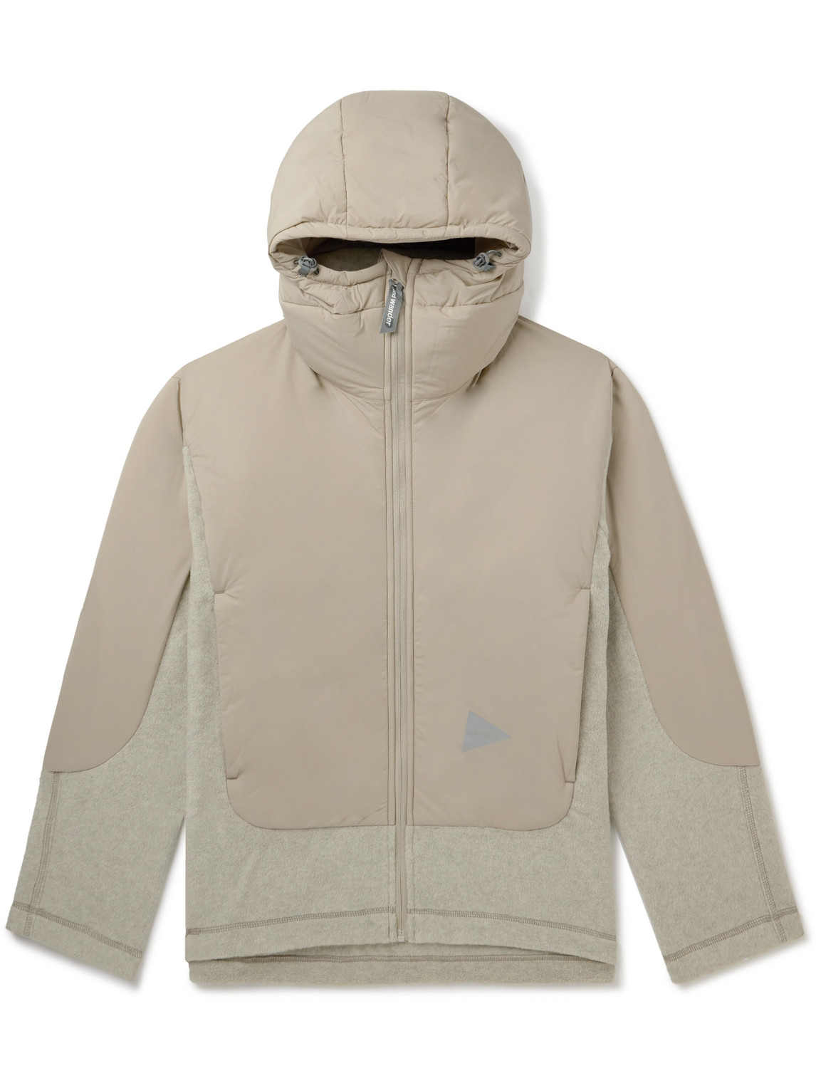 And Wander Padded Fleece And Pertex Hooded Jacket In Neutrals