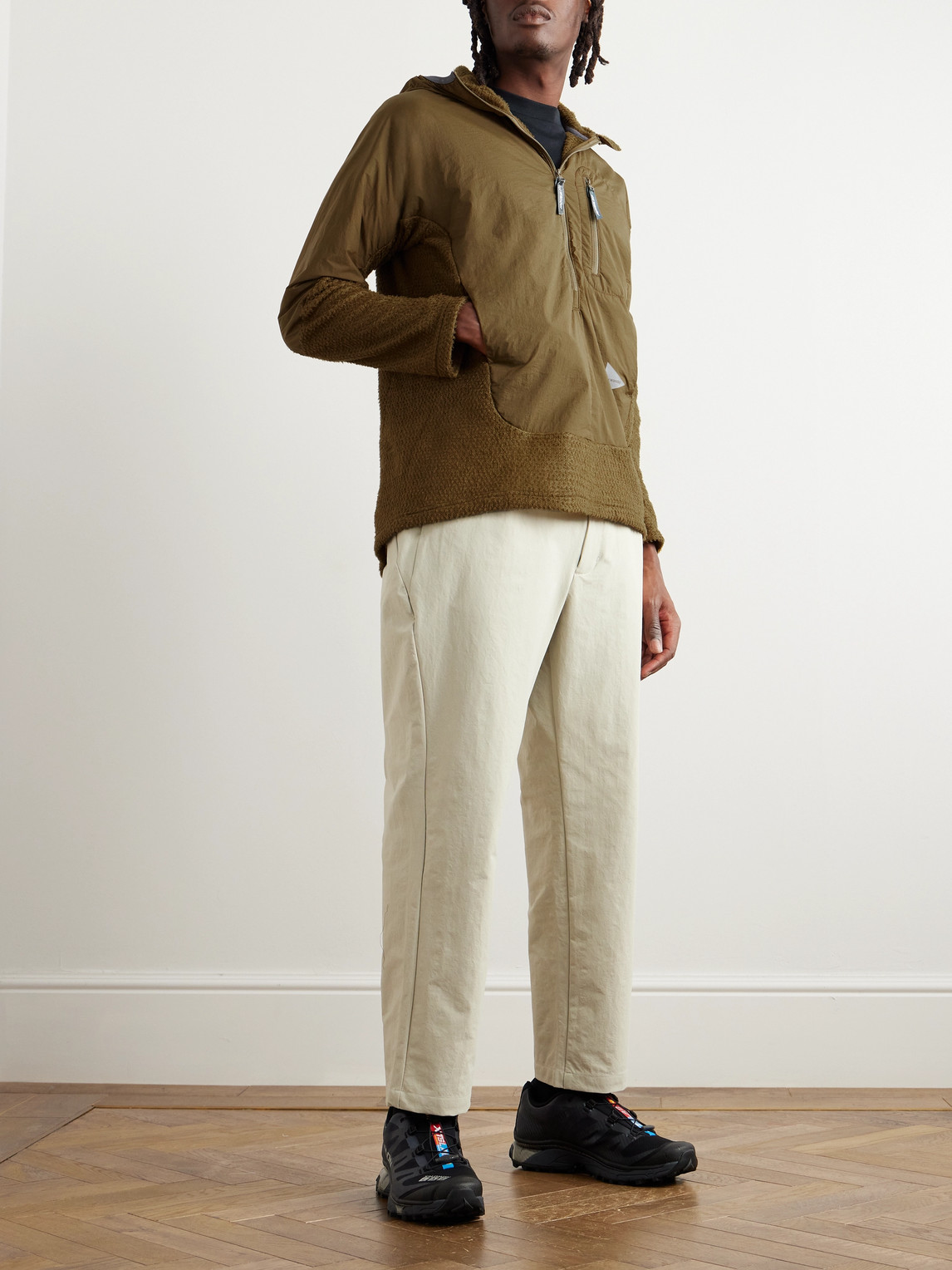 Shop And Wander Alpha Direct Logo-print Polartec® Fleece And Shell Half-zip Hooded Jacket In Brown